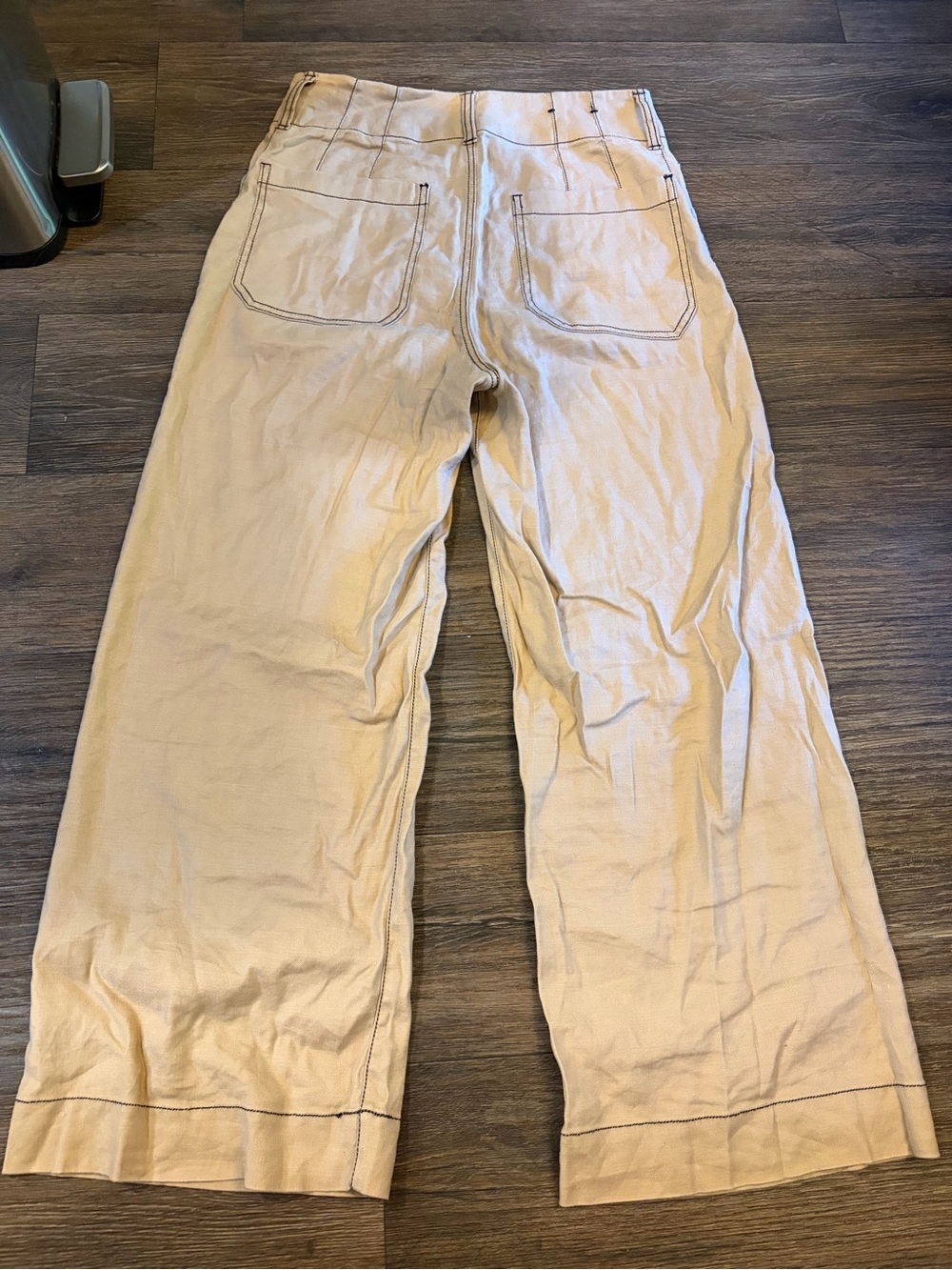 Maeve The Colette Cropped Wide-Leg Pants Contrast-Stitch Linen Edition Size 27 - Picture 9 of 9